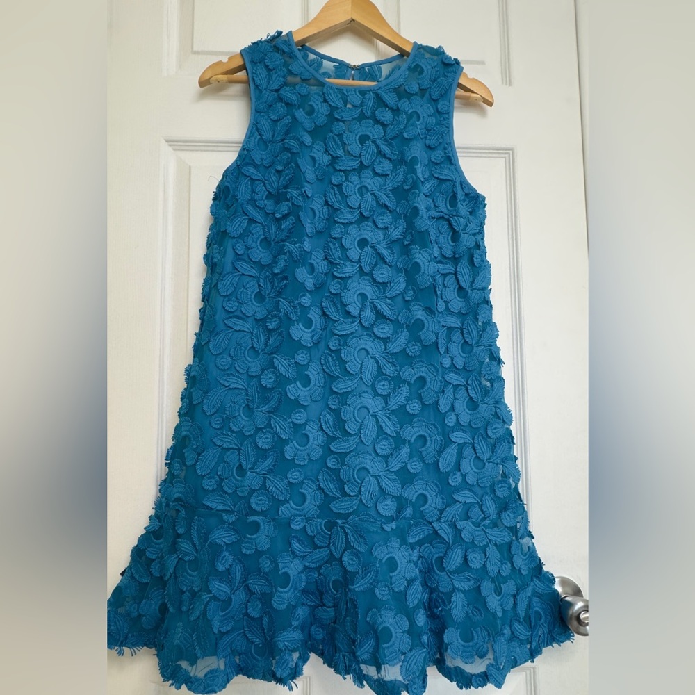 Trina Turk Teal Floral Appliqué Sleeveless Mini Dress